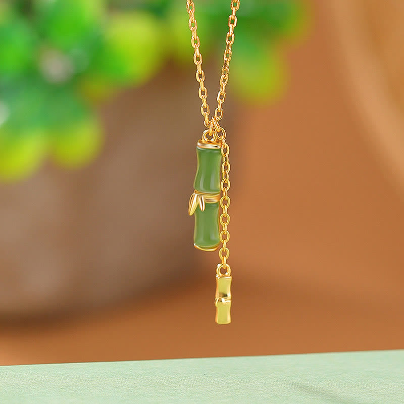KarmaRipple's Hetian Jade 925 Sterling Silver Bamboo Abundance Pendant Necklace p1