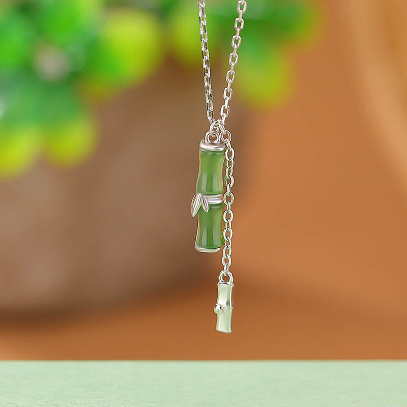 KarmaRipple's Hetian Jade 925 Sterling Silver Bamboo Abundance Pendant Necklace p2