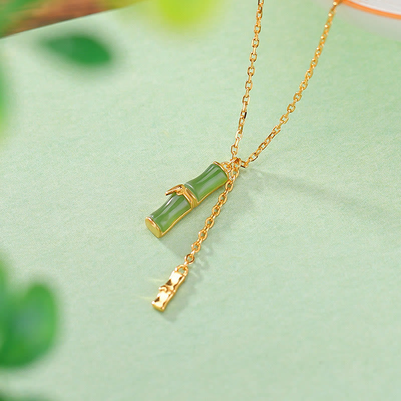 KarmaRipple's Hetian Jade 925 Sterling Silver Bamboo Abundance Pendant Necklace p4