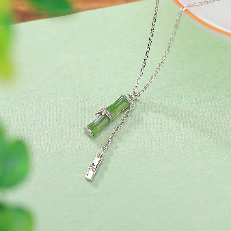 KarmaRipple's Hetian Jade 925 Sterling Silver Bamboo Abundance Pendant Necklace p9