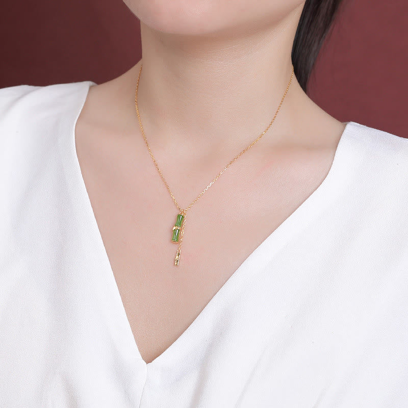 KarmaRipple's Hetian Jade 925 Sterling Silver Bamboo Abundance Pendant Necklace p5