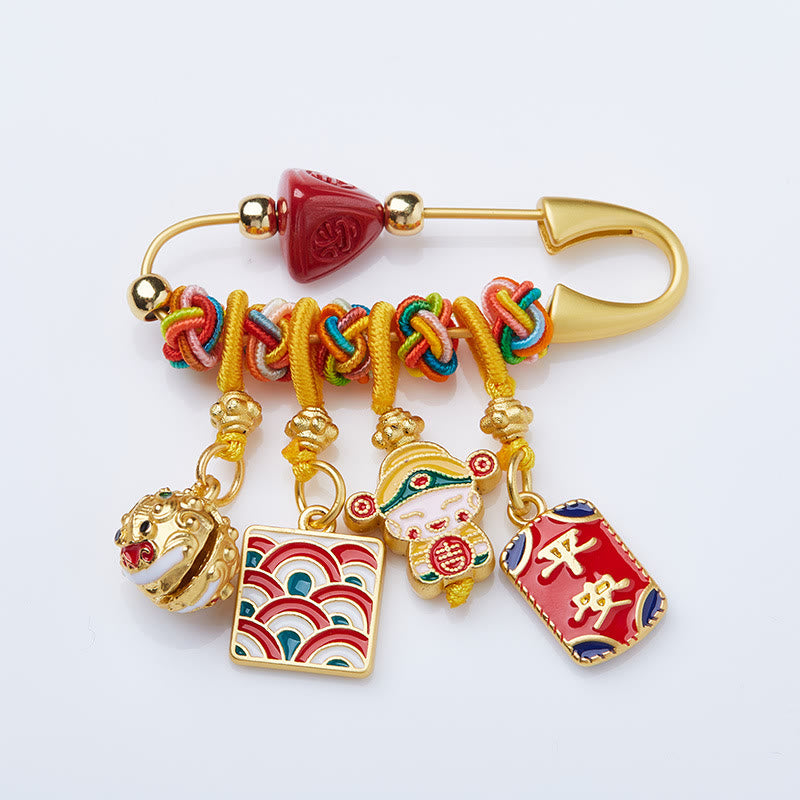 KarmaRipple's Cinnabar Zongzi Fu Character Caishen God of Wealth Safe And Well Bronze Blessing Brooch p2