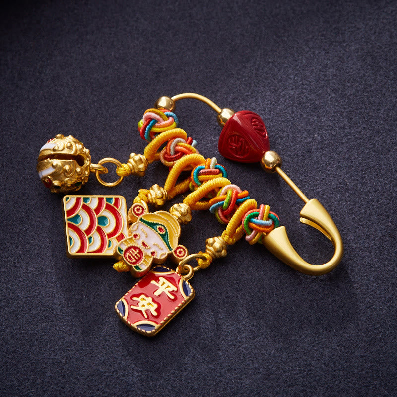 KarmaRipple's Cinnabar Zongzi Fu Character Caishen God of Wealth Safe And Well Bronze Blessing Brooch p5