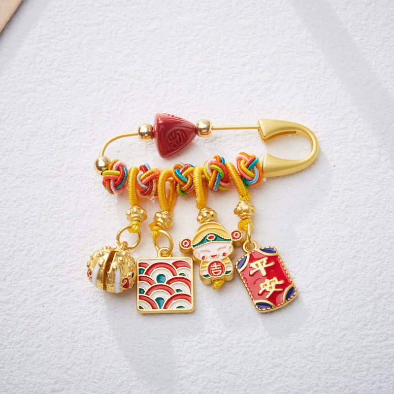 KarmaRipple's Cinnabar Zongzi Fu Character Caishen God of Wealth Safe And Well Bronze Blessing Brooch p3