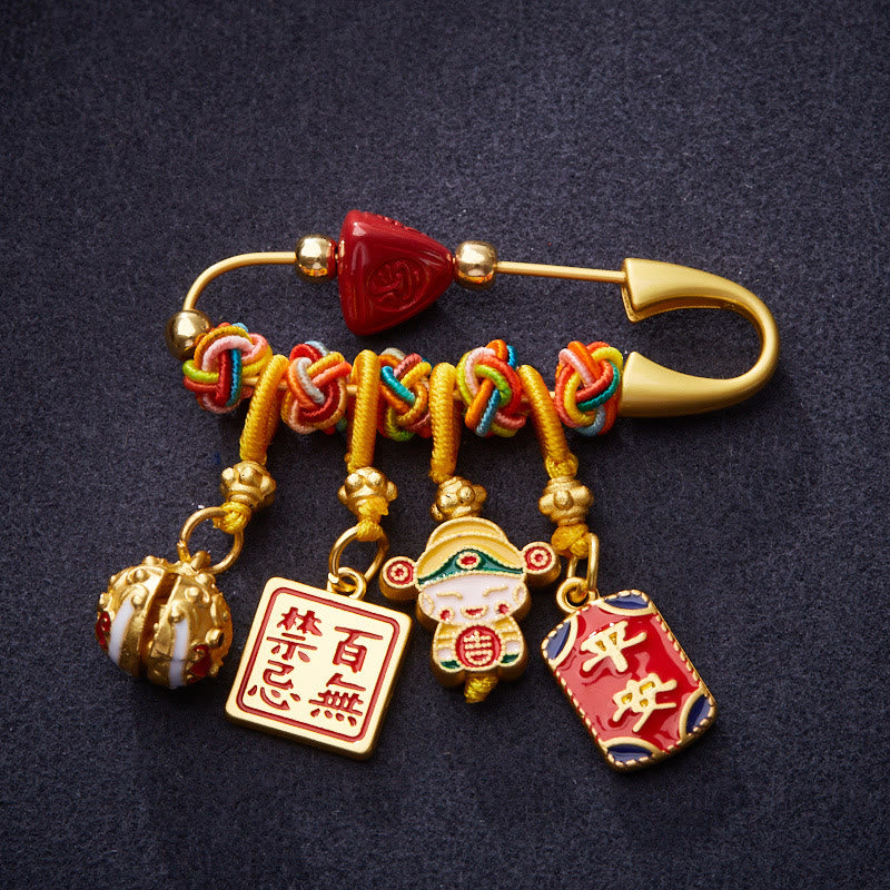 KarmaRipple's Cinnabar Zongzi Fu Character Caishen God of Wealth Safe And Well Bronze Blessing Brooch p1