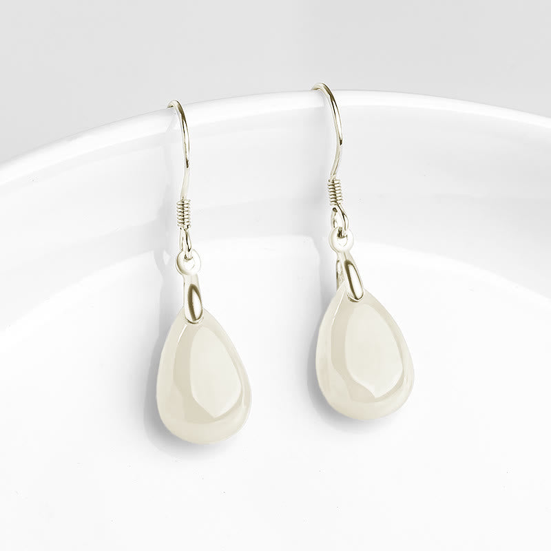 KarmaRipple's 925 Sterling Silver Jade Water Drop Pattern Fortune Prosperity Dangle Earrings p4