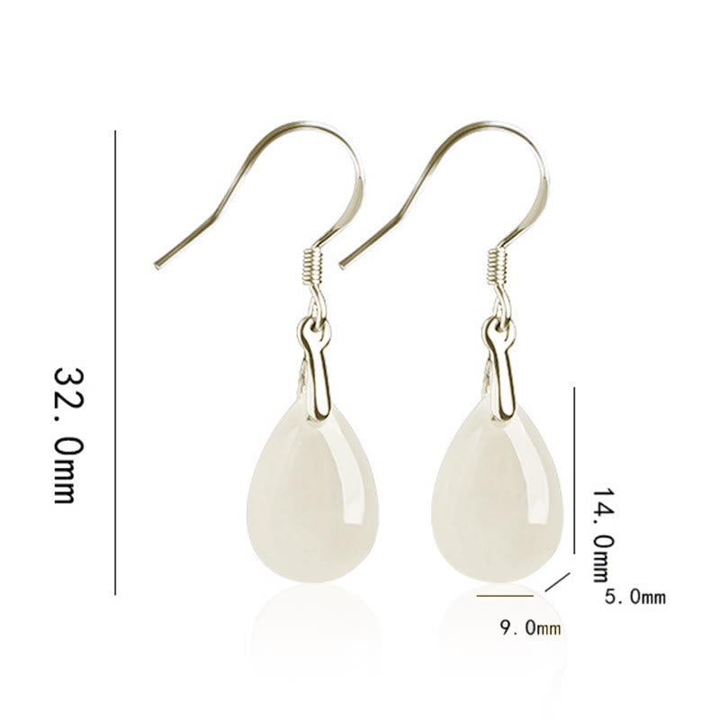 KarmaRipple's 925 Sterling Silver Jade Water Drop Pattern Fortune Prosperity Dangle Earrings p10