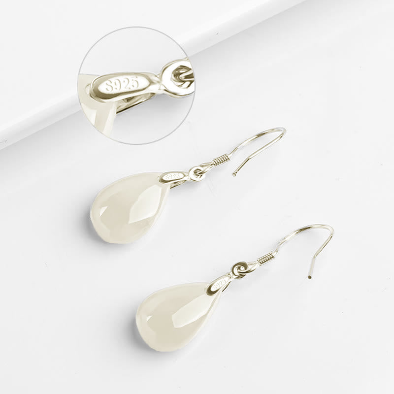 KarmaRipple's 925 Sterling Silver Jade Water Drop Pattern Fortune Prosperity Dangle Earrings p8