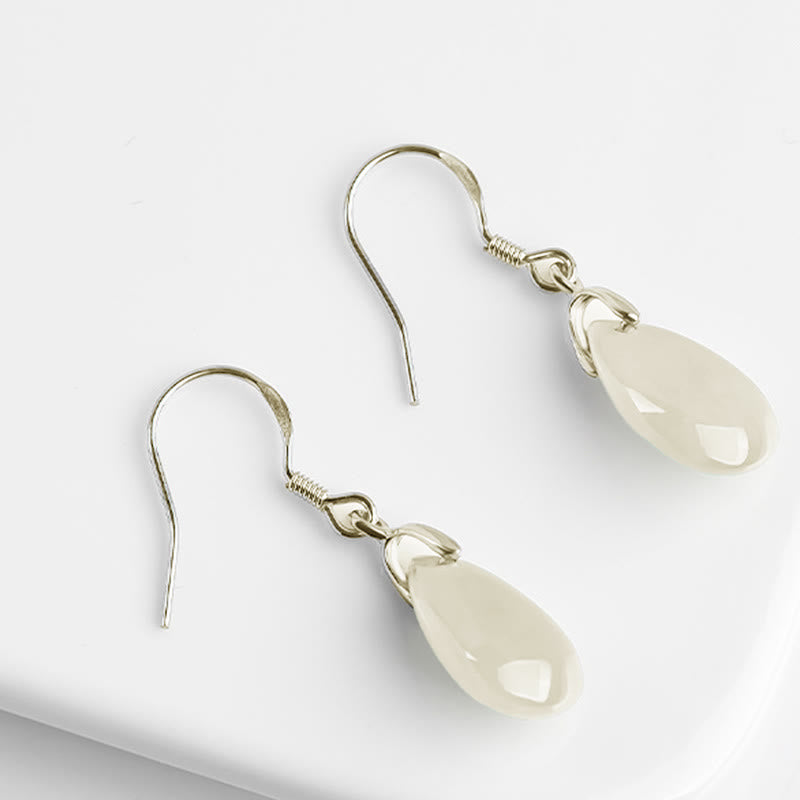 KarmaRipple's 925 Sterling Silver Jade Water Drop Pattern Fortune Prosperity Dangle Earrings p7