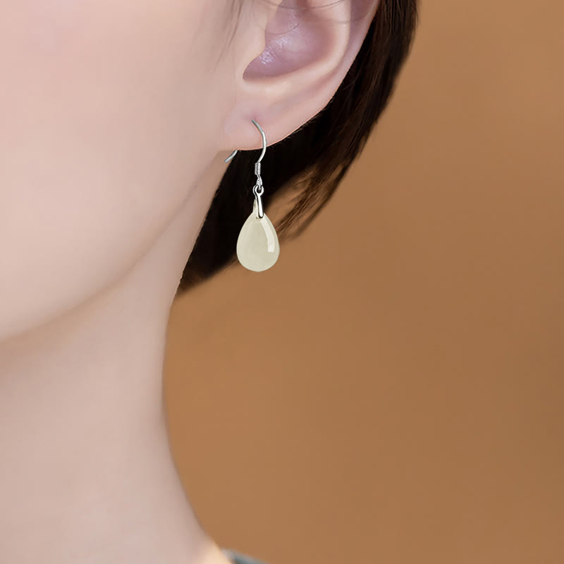 KarmaRipple's 925 Sterling Silver Jade Water Drop Pattern Fortune Prosperity Dangle Earrings p3