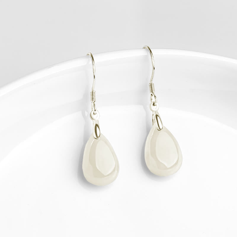 KarmaRipple's 925 Sterling Silver Jade Water Drop Pattern Fortune Prosperity Dangle Earrings p5