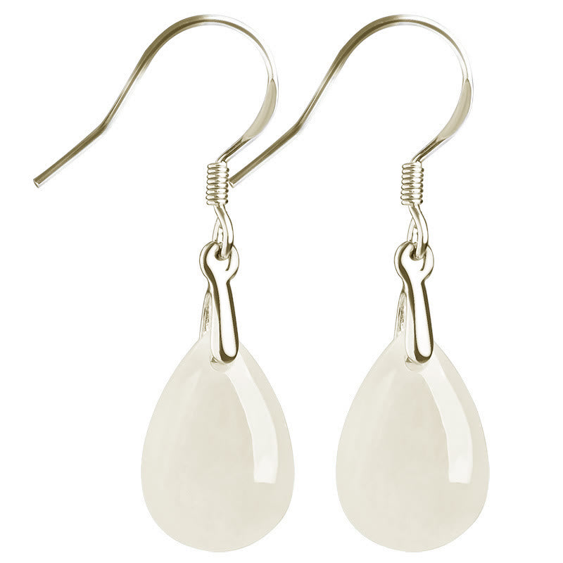 KarmaRipple's 925 Sterling Silver Jade Water Drop Pattern Fortune Prosperity Dangle Earrings p9