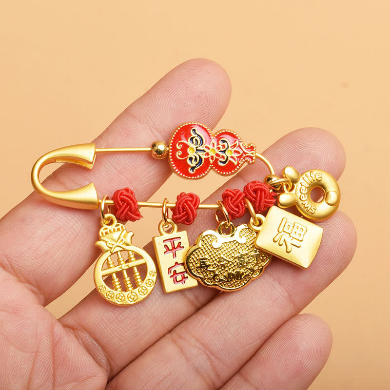 KarmaRipple's Gourd Dancing Lion Fu Character Safe And Well Blessing Brooch p12