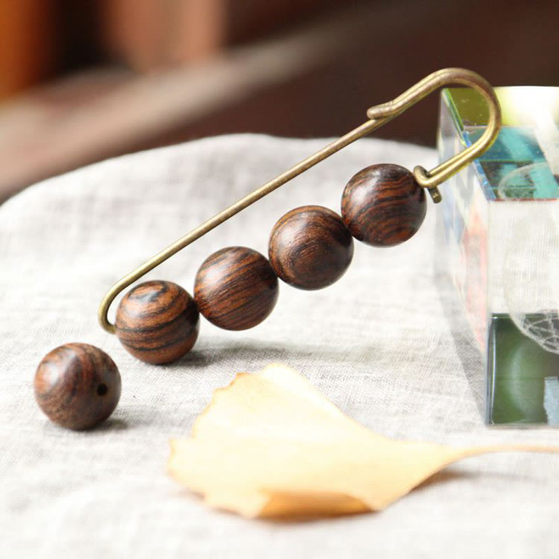 KarmaRipple's Vintage Sandalwood Agathis Alba Ebony Wood Peltogyne Beadwork Balancing Brooch p2