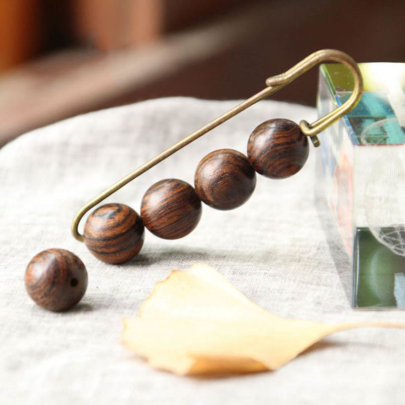 KarmaRipple's Vintage Sandalwood Agathis Alba Ebony Wood Peltogyne Beadwork Balancing Brooch p11