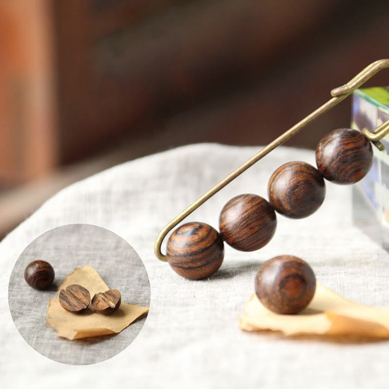KarmaRipple's Vintage Sandalwood Agathis Alba Ebony Wood Peltogyne Beadwork Balancing Brooch p12