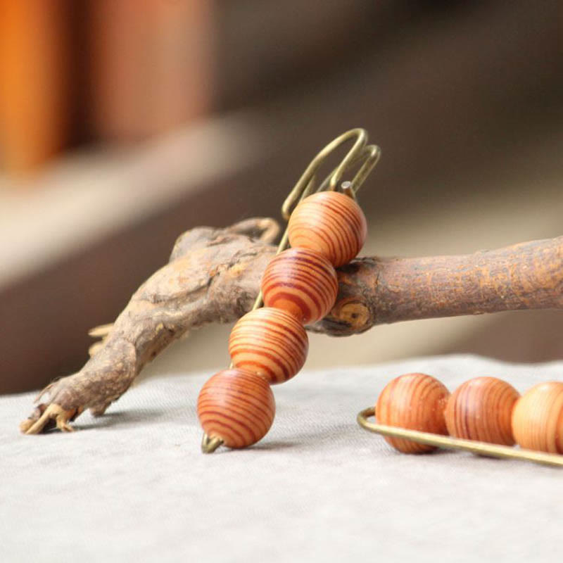 KarmaRipple's Vintage Sandalwood Agathis Alba Ebony Wood Peltogyne Beadwork Balancing Brooch p17