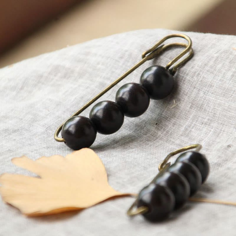 KarmaRipple's Vintage Sandalwood Agathis Alba Ebony Wood Peltogyne Beadwork Balancing Brooch p20