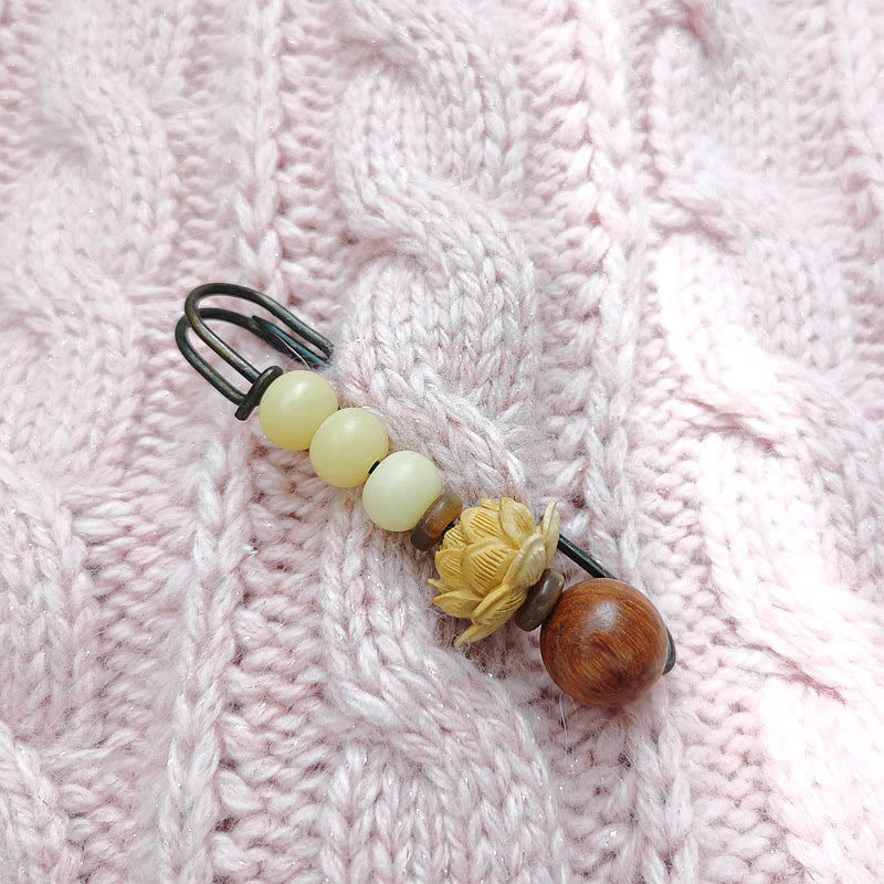 KarmaRipple's Vintage Bodhi Seed Boxwood Lotus Sandalwood Bead Peace Brooch p11