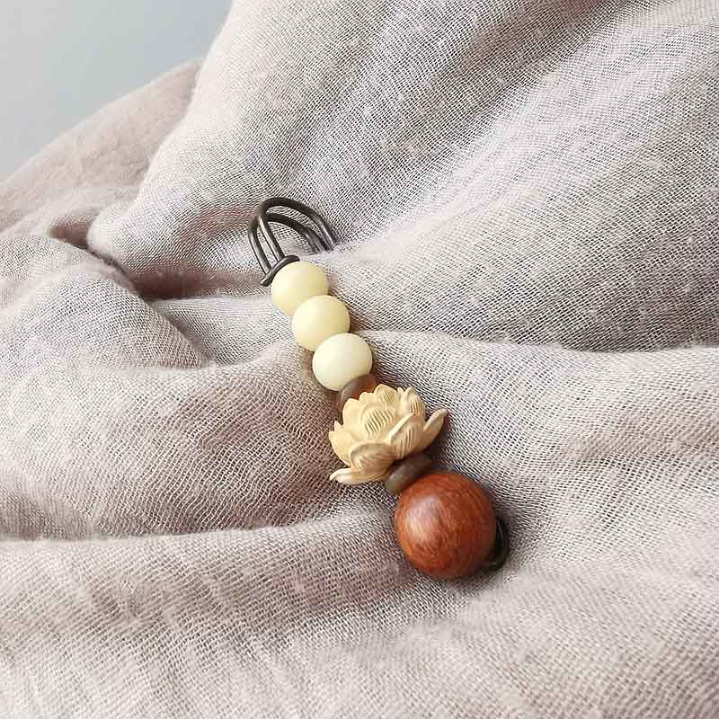 KarmaRipple's Vintage Bodhi Seed Boxwood Lotus Sandalwood Bead Peace Brooch p5