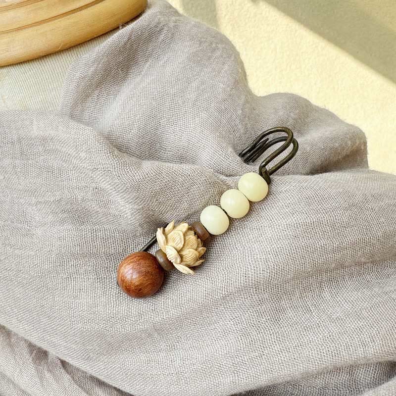 KarmaRipple's Vintage Bodhi Seed Boxwood Lotus Sandalwood Bead Peace Brooch p10