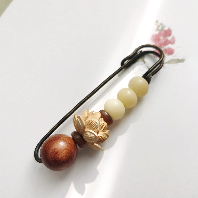 KarmaRipple's Vintage Bodhi Seed Boxwood Lotus Sandalwood Bead Peace Brooch p1