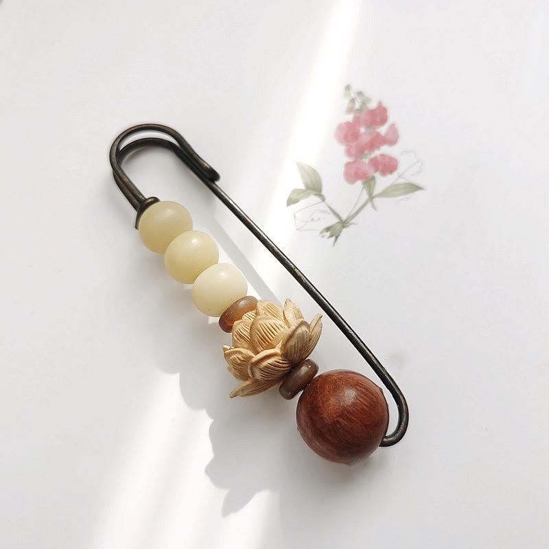KarmaRipple's Vintage Bodhi Seed Boxwood Lotus Sandalwood Bead Peace Brooch p2