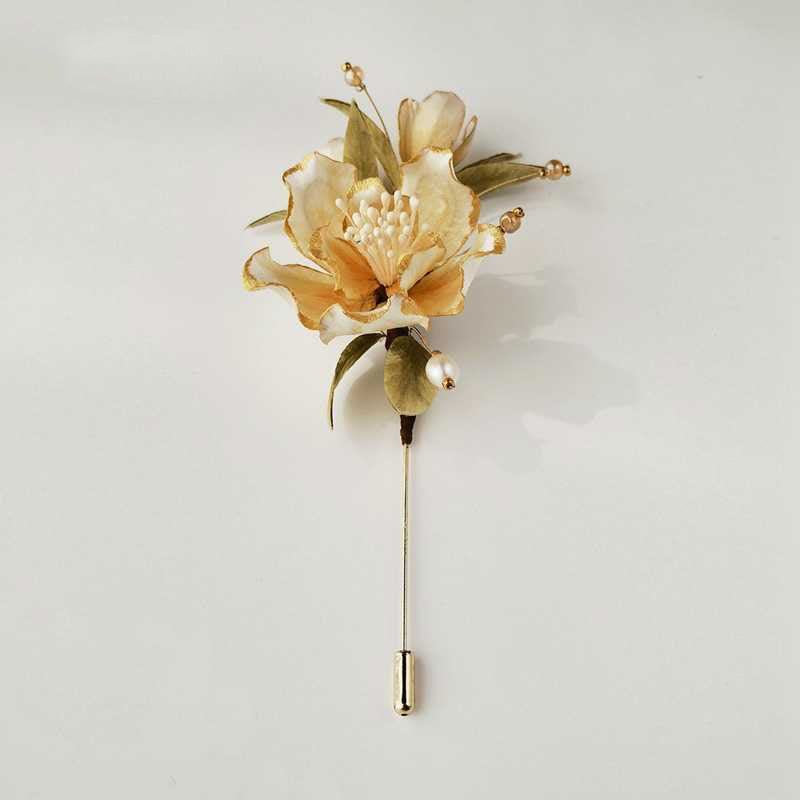 KarmaRipple's Handmade Velvet Flower Mulberry Silk Ivory Camellia Brooch p1