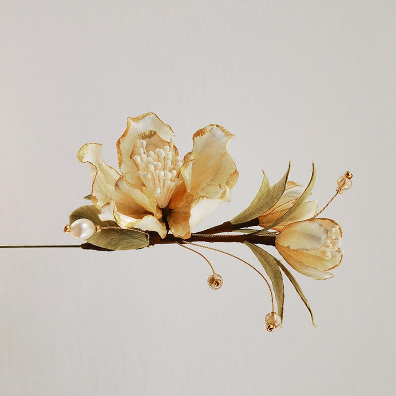 KarmaRipple's Handmade Velvet Flower Mulberry Silk Ivory Camellia Brooch p3