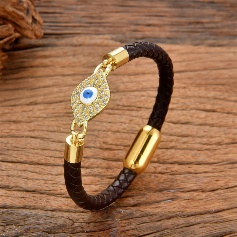 KarmaRipple's Evil Eye Protection Leather Metal Buckle Bracelet p1