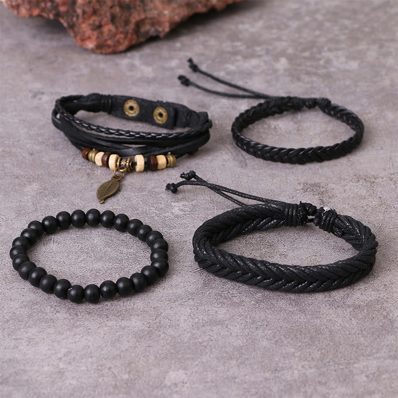 KarmaRipple's Leaf Multi-layer Twisted Leather Resin Beadwork Courage Bracelet Set p4