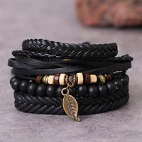 Ensemble de bracelets courage multicouches en cuir torsadé et perles en résine de KarmaRipple