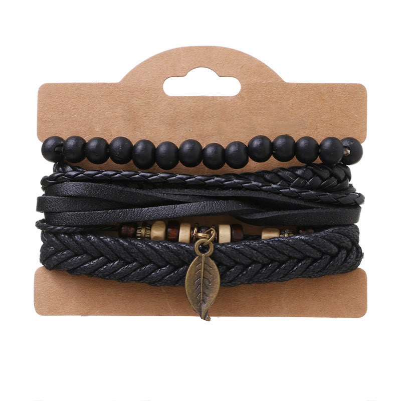 KarmaRipple's Leaf Multi-layer Twisted Leather Resin Beadwork Courage Bracelet Set p7