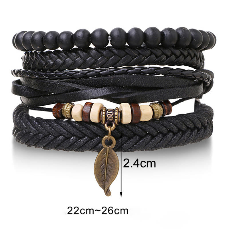 KarmaRipple's Leaf Multi-layer Twisted Leather Resin Beadwork Courage Bracelet Set p8