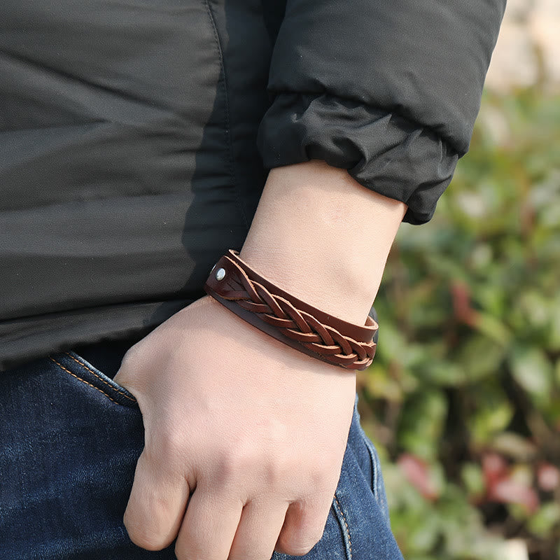 KarmaRipple's Vintage Weaving Leather Adjustable Buckle Strengthen Bracelet p5