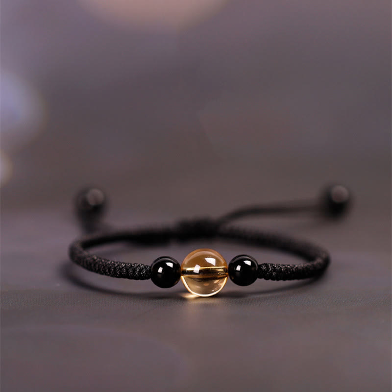 KarmaRipple's Handcrafted Citrine Black Obsidian Bead King Kong Weave Peace Weave Fortune Rope Bracelet p15