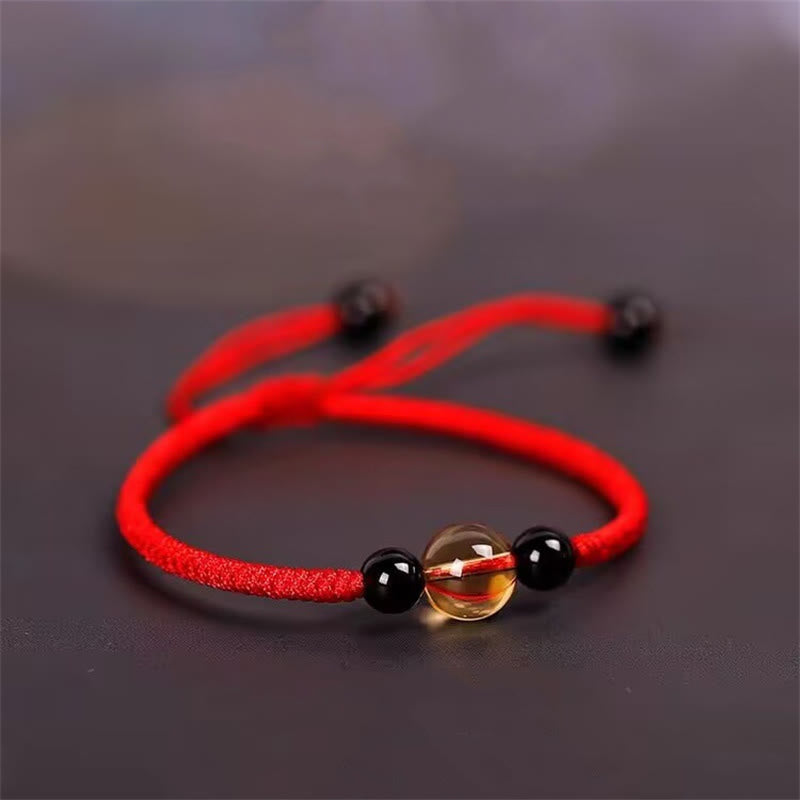 KarmaRipple's Handcrafted Citrine Black Obsidian Bead King Kong Weave Peace Weave Fortune Rope Bracelet p1