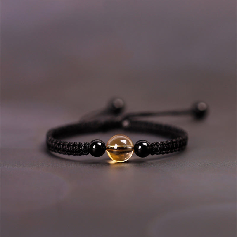 KarmaRipple's Handcrafted Citrine Black Obsidian Bead King Kong Weave Peace Weave Fortune Rope Bracelet p11