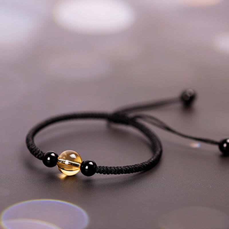 KarmaRipple's Handcrafted Citrine Black Obsidian Bead King Kong Weave Peace Weave Fortune Rope Bracelet p9