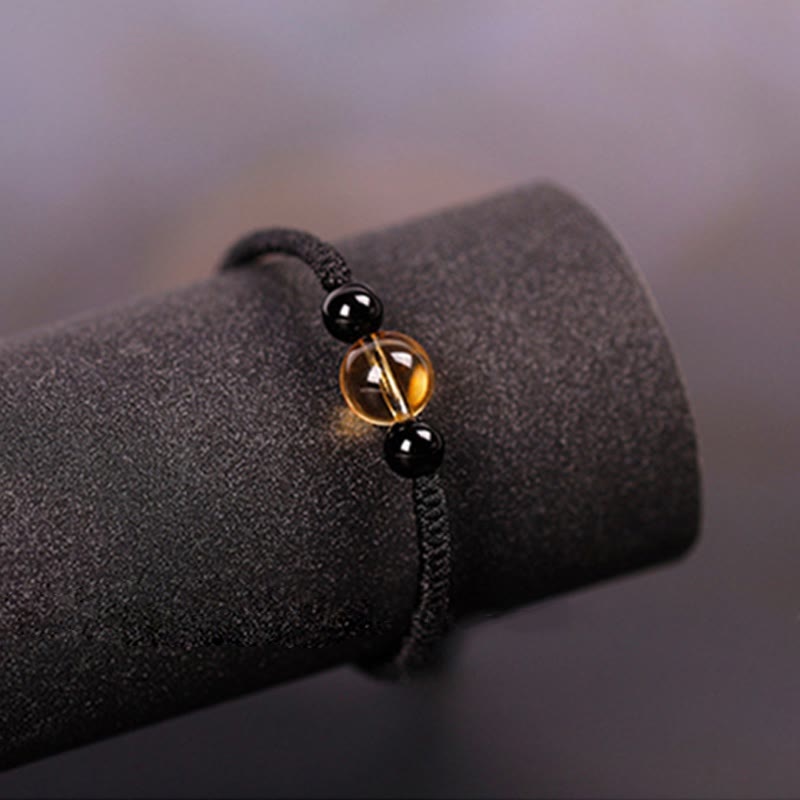 KarmaRipple's Handcrafted Citrine Black Obsidian Bead King Kong Weave Peace Weave Fortune Rope Bracelet p10