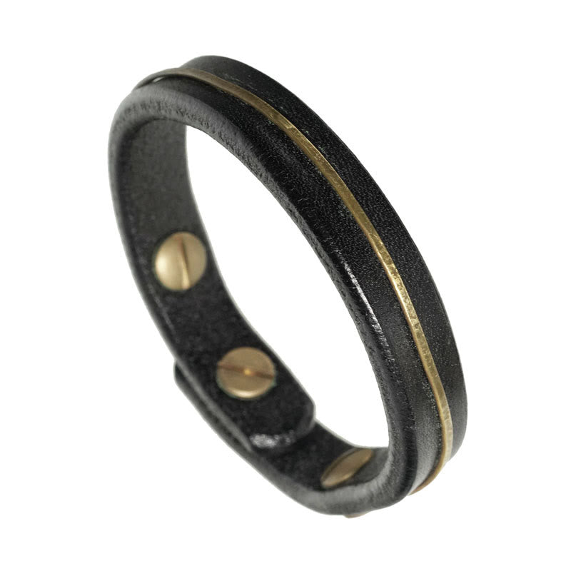 KarmaRipple's Vintage Leather Bronze Brass Wire Balancing Bangle Bracelet p13