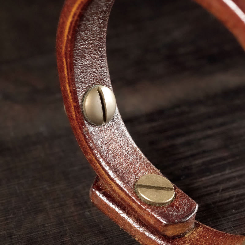 KarmaRipple's Vintage Leather Bronze Brass Wire Balancing Bangle Bracelet p8