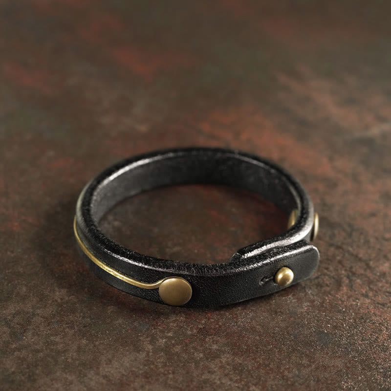 KarmaRipple's Vintage Leather Bronze Brass Wire Balancing Bangle Bracelet p12