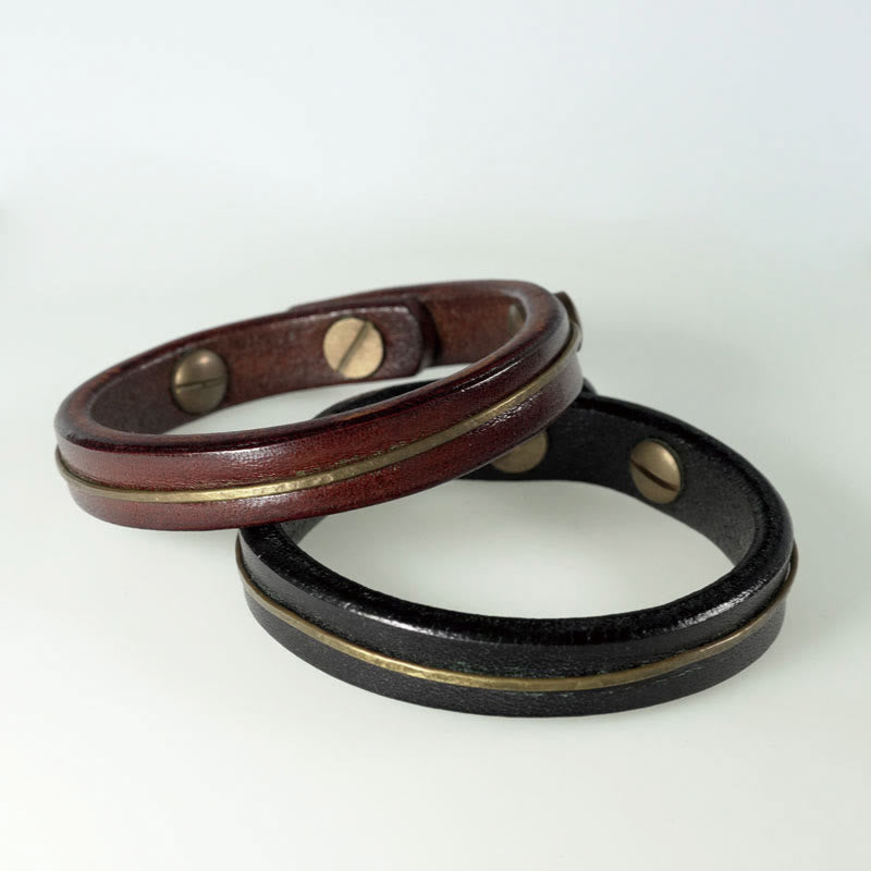 KarmaRipple's Vintage Leather Bronze Brass Wire Balancing Bangle Bracelet p21
