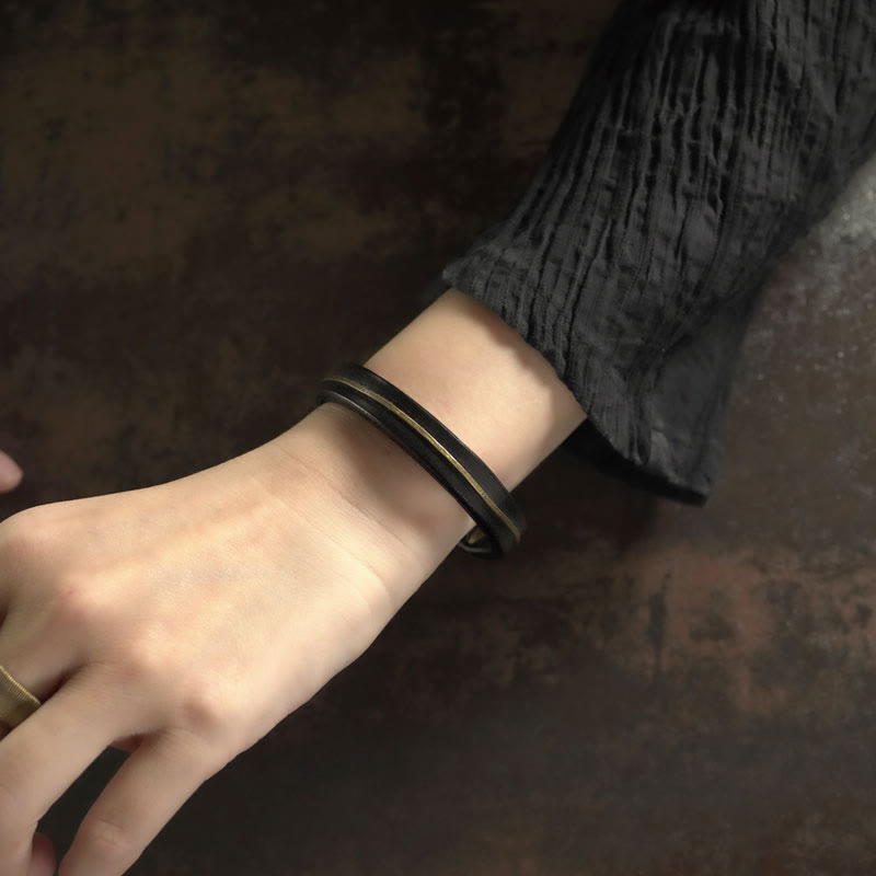 KarmaRipple's Vintage Leather Bronze Brass Wire Balancing Bangle Bracelet p15