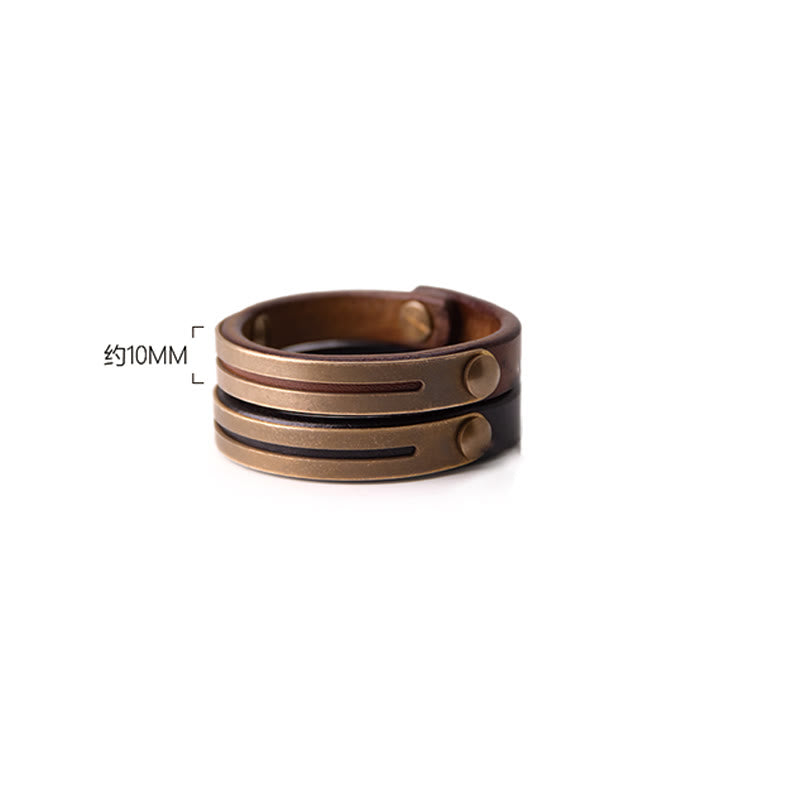 KarmaRipple's Vintage Leather Bronze Brass Balance Bangle Bracelet p4