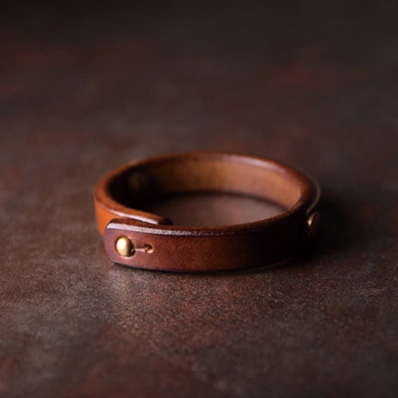 KarmaRipple's Vintage Leather Bronze Brass Balance Bangle Bracelet p3