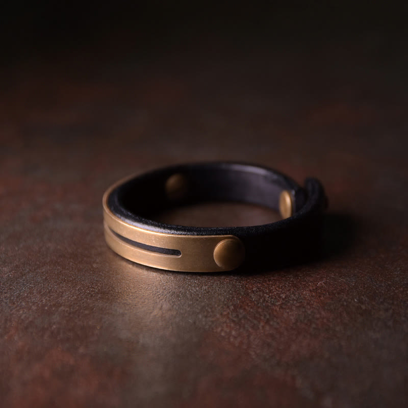 KarmaRipple's Vintage Leather Bronze Brass Balance Bangle Bracelet p19