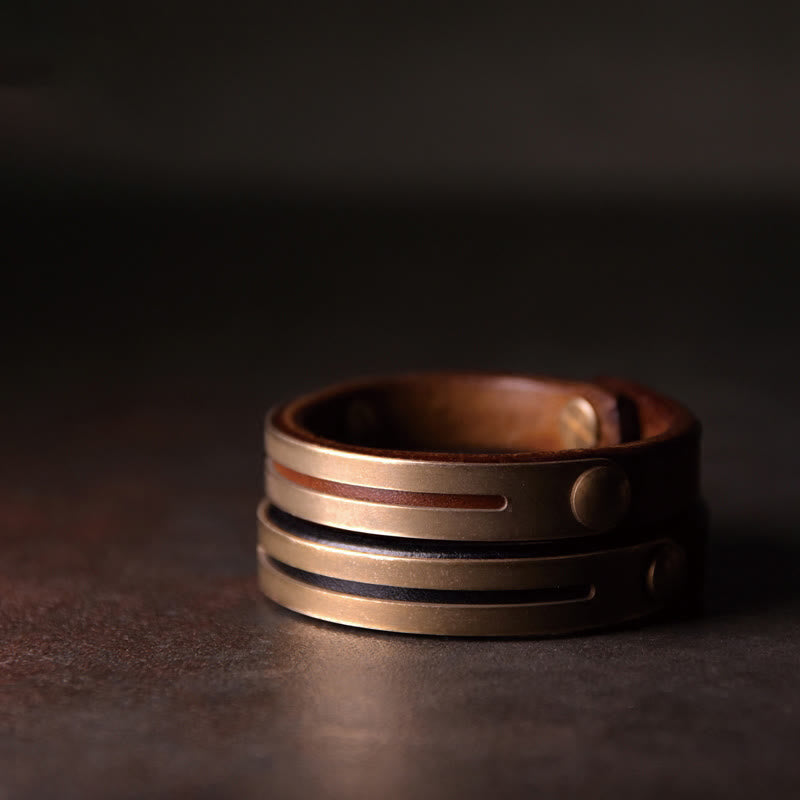 KarmaRipple's Vintage Leather Bronze Brass Balance Bangle Bracelet p5