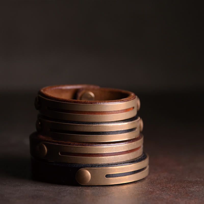 KarmaRipple's Vintage Leather Bronze Brass Balance Bangle Bracelet p13